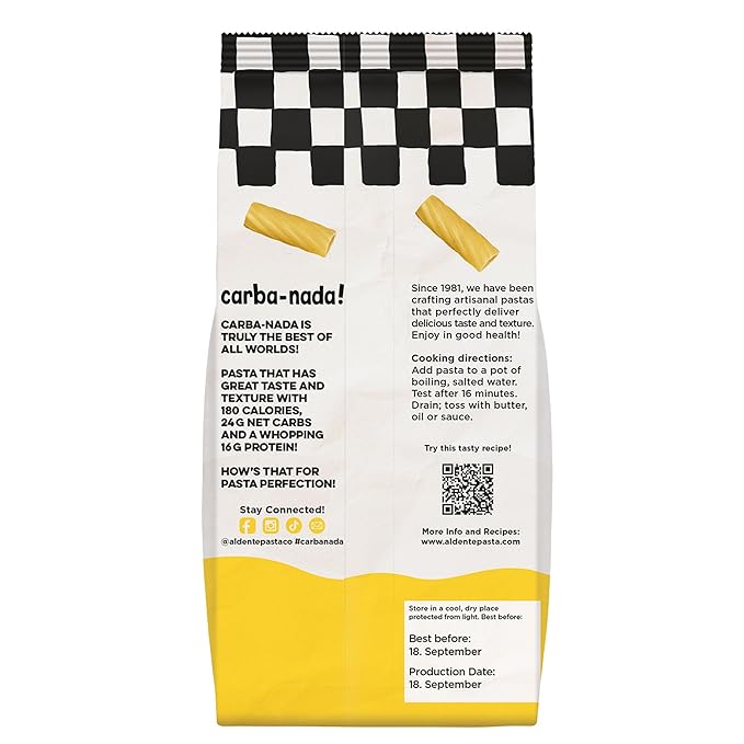 Al Dente Carba-Nada Rigatoni - Low Carb High Protein - Keto &amp Point-Based Diet-Friendly Artisanal Pasta Noodles Cage-Free Eggs &amp Non-GMO Ingredients. 12 Ounce (Pack of 8)