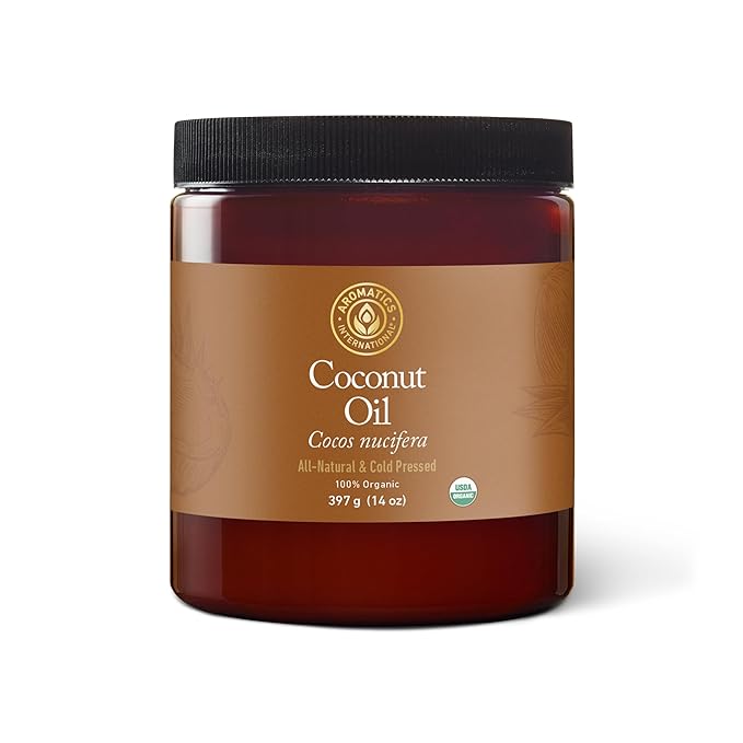 Aromatics International Coconut Oil – 14oz | Pure &amp Unrefined Cold-Pressed Natural Carrier Oil for Skin Hair and DIY Beauty Moisturizing &amp Nourishing
