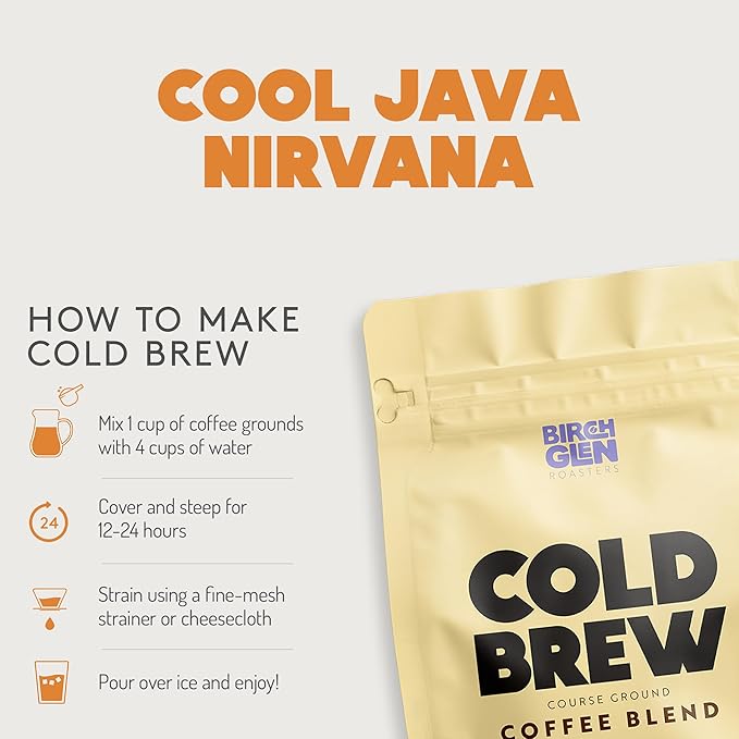 Birch Glen Roasters Cold Brew Coffee | Flavored Coarse Ground Coffee | Medium Roast | Artisanal Roasting | 100% Arabica |1 LB Bag | White Chocolate Mousse