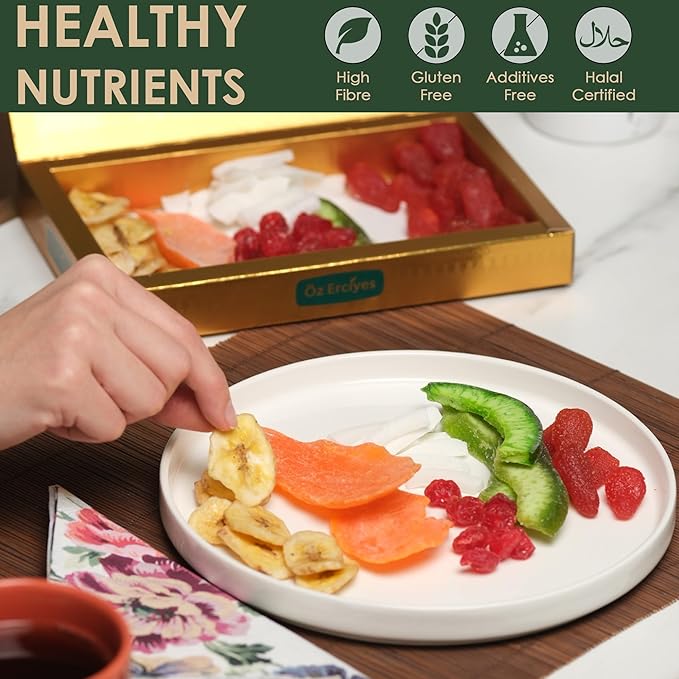Mixed Dried Fruit Assortment – Mango Banana Cherry Coconut Pomelo &amp Strawberry Premium Dried Fruit Snack Gourmet Fruit Mix Gift Box 17.6 oz (500g)