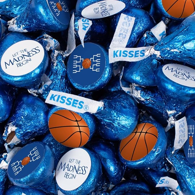 90ct Basketball Party Favors Stickered Kisses Candy Let the Madness Begin (90 Count) - Blue - Candy Included