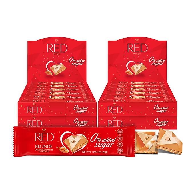 RED Delight®™ Blonde Caramelized White Chocolate 12 Count Box of Grab N Go Travel Size Bars (0.92 Ounces Each) (4 Boxes - Total of 48 Bars)