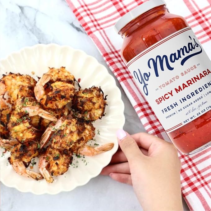 Yo Mama's Foods Keto SPICY Marinara Pasta Sauce - Pack of (2) - No Sugar Added Low Carb Low Sodium Gluten Free Paleo Friendly and Made with Whole Non-GMO Tomatoes.