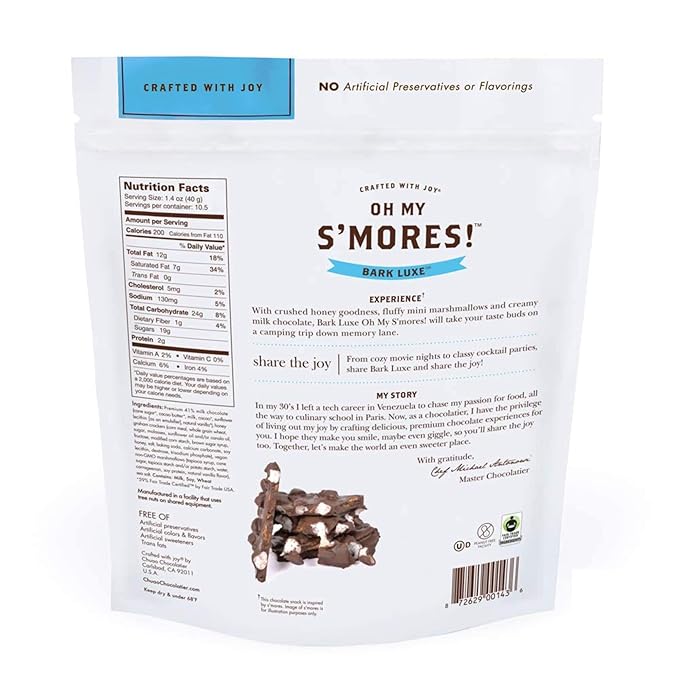 Chuao Chocolatier S'mores Bark Luxe Milk Chocolate | Gourmet Artisan European No Preservatives | For Gift Baskets Snacking| 15 oz