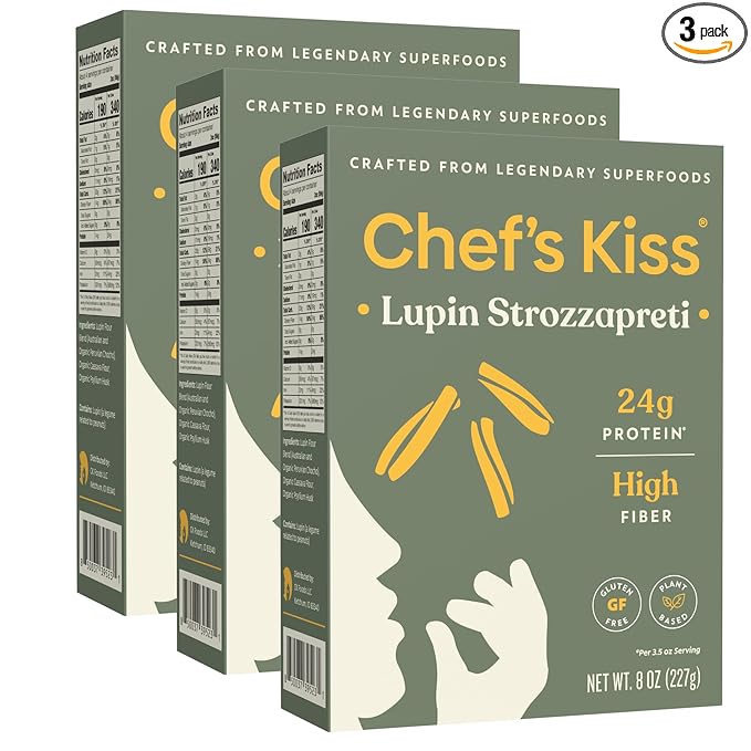 Chef’s Kiss Protein Strozzapreti | 24g Protein High Fiber | Gluten Free Plant-Based Lower Carb Pasta Made from Lupins | No Fillers No Gums | Nutrient Dense High Protein | Non GMO | 3-pack (8 oz)