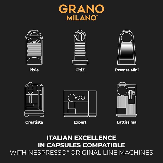 Grano Milano Cremoso Coffee Capsules - 100 Aluminum Coffee Pods Compatible with Nespresso Original line100% Arabica Medium Roast - Intensity 8/12 Made in Italy