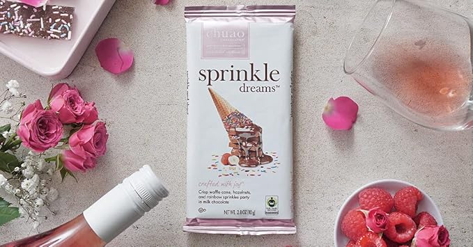 Chuao Chocolatier Sprinkle Dreams Milk Chocolate Bars | Gourmet No Preservatives | For Gift Baskets Christmas Birthday Thank You Care Package | 12 Pack