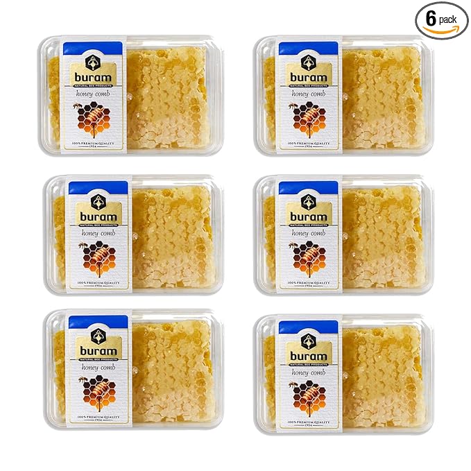 Buram Gourmet Raw Honeycomb | All-Natural | Pure Unfiltered | Edible Wax | No Additives No Preservatives | Harvested from Turkish Mountains | 7.1 oz (Pack of 6)