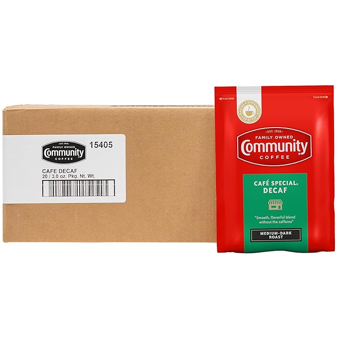 Community Coffee Café Special Decaf Medium Dark Roast Pre-Measured Coffee Packs 3 Ounce Each (Pack of 20)