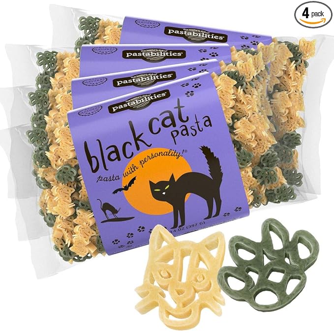 Pastabilities Fun Shaped Pasta for Kids - Black Cat Shaped - Cats and Paws Animal Theme Non-GMO Natural Wheat Pasta All-Natural Kosher Certified Made in the USA (4 Pack 14 Oz)