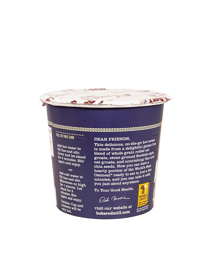 Bob's Red Mill GF Oatmeal Cup Blueberry &amp Hazelnut 2.5 Ounce Cup (Pack of 12) - Non-GMO Whole Grain Kosher