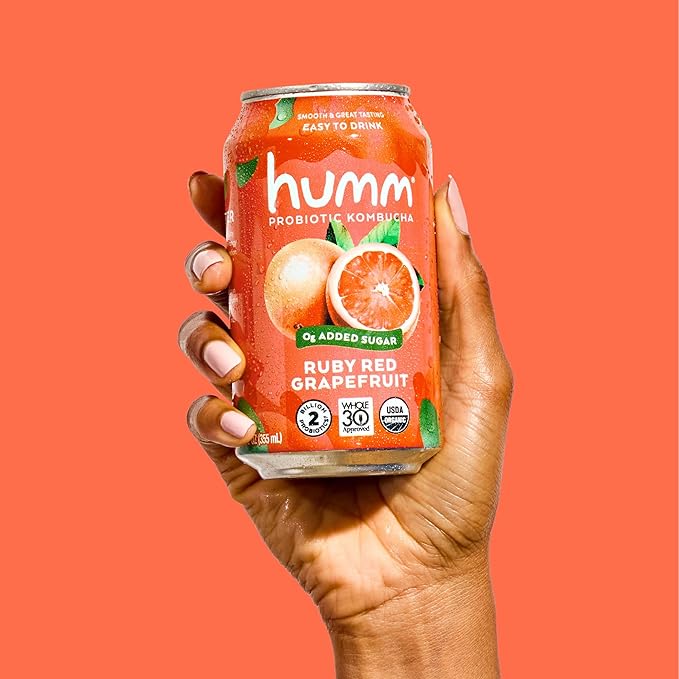 Humm Whole30 Approved Kombucha Ruby Red Grapefruit Organic Vegan &amp GMO Free (24 Pack)