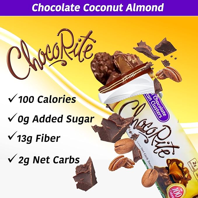 ChocoRite - Diet Milk Chocolate Pecan Clusters - 16/Box - High Fiber - Low Calorie - No Sugar Added