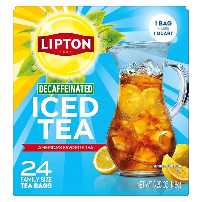 Lipton Decaf Black Iced Tea Bags Family Size Zero Calories 24 Tea Bags (Pack of 2 Total 48 Tea Bags)