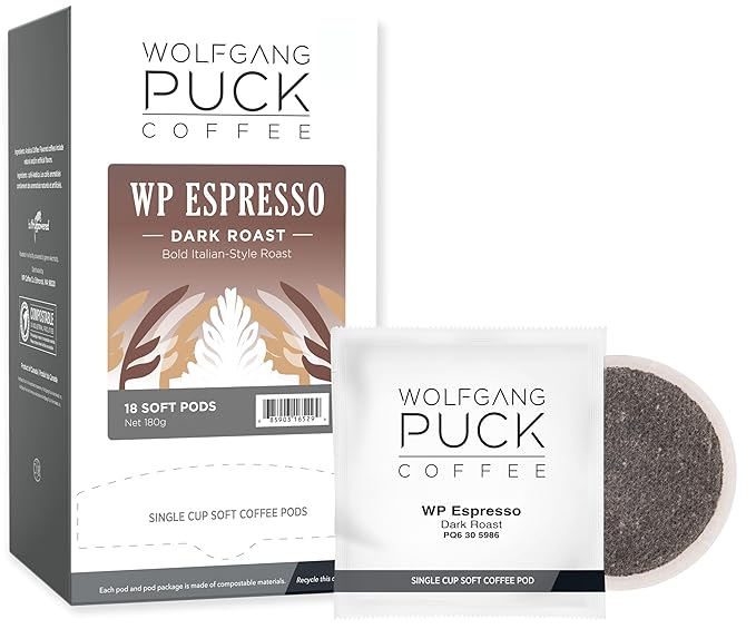 Wolfgang Puck Coffee Espresso 9.5 Gram Soft Pods 18 Count (Pack of 6)