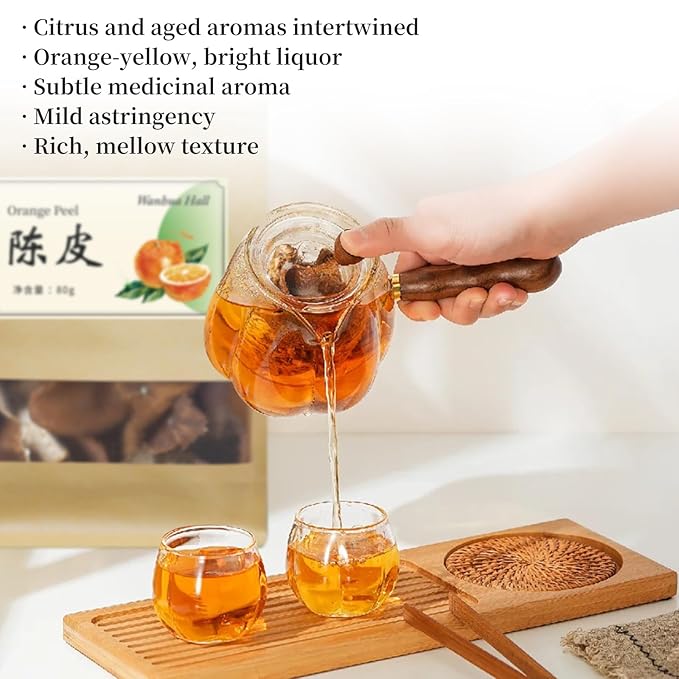 Wanhua Hall Aged Tangerine Peel Chenpi 5-Years Xinhui Chen Pi 2.8oz/80g Tangerine Peel Orange Peel Tea Dired Citrus Peel Mandarin Orange Peel 陈皮 陳皮 新会陈皮