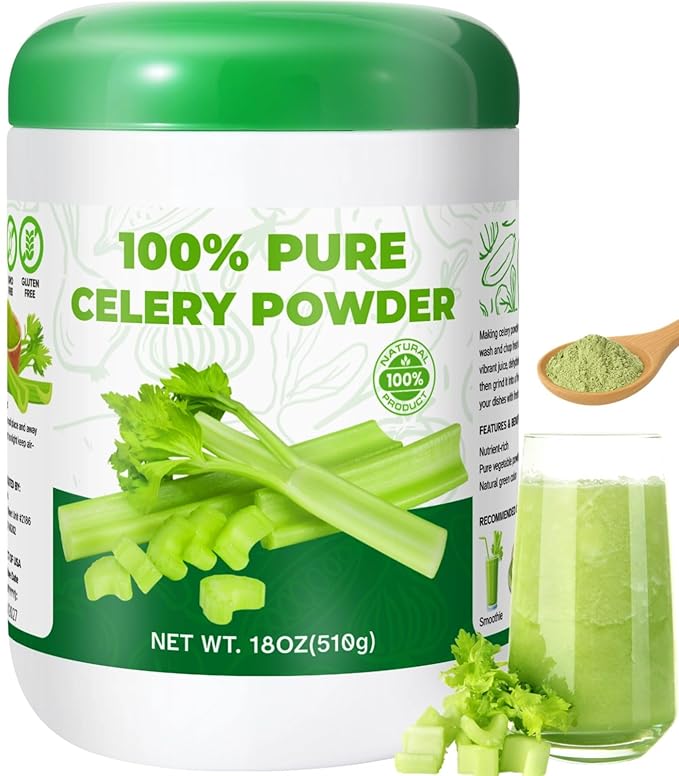 18OZ Pure Celery Powder - 100% Natural Dried Celery Juice Flavoring Powder Non GMO &amp Gluten Free Low Fat Perfect for Smoothie Baking Seasoning Drinks(510g)