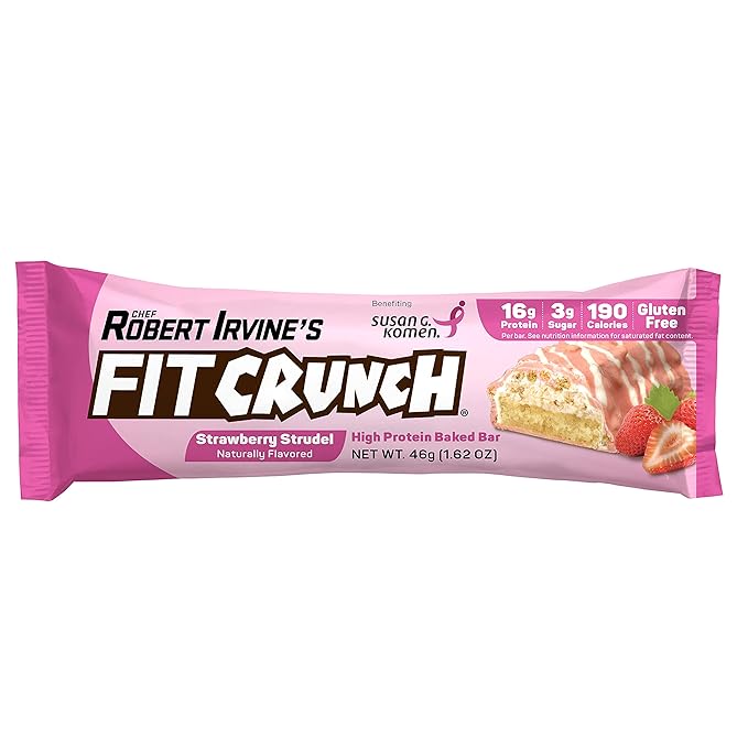 FITCRUNCH Snack Size Protein Bars 6-Layer Baked Bar 3g of Sugar Gluten Free &amp Soft Cake Core (9 Bars Strawberry Strudel)