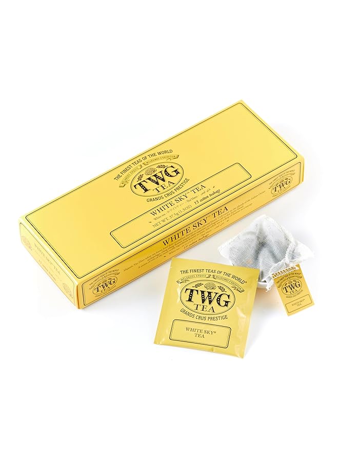 TWG Tea | White Sky Tea | White Tea | Ylang Ylang Flowers | 15 Hand Sewn Cotton Tea Bags | Gift Set