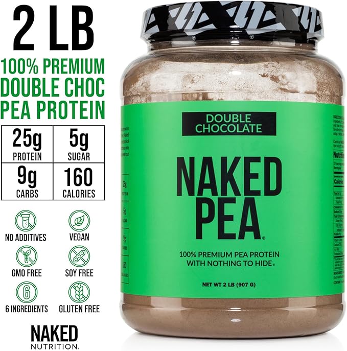 NAKED Pea - Double Chocolate Protein from US &amp Canadian Farms Organic Cocoa Organic Coconut Sugar - No GMO No Soy and Gluten Free Aid Growth and Recovery - 21 Servings