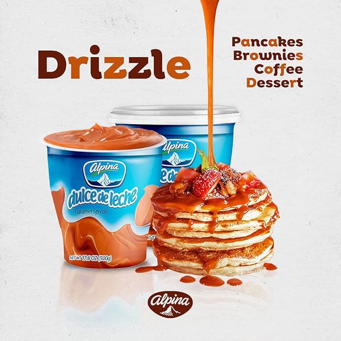 AREQUIPE ALPINA Dulce de Leche (2 PACK). Milk Caramel Sauce Dip for Apples and Desserts - Creamy Consistency as Cajeta - Great for Alfajores Obleas and Breakfast - 2 Pack x 175 oz each.