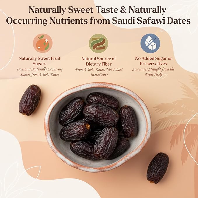 Sahara Gold Safawi Dates - Authentic Saudi Grown from Al- Madinah - NON-GMO &amp Gluten Free Fiber Rich Healthy Snacks - Naturally Mildly Sweet - Bulk Non-Pitted Dates - For Ramadan &amp Snacking 9