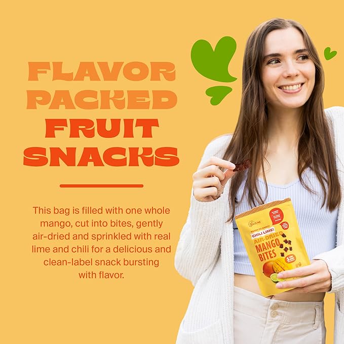Whitney Jordan Naturals Air-Dried Chili Lime Mango Bites | Dried Fruit Made from Real Mangoes with Chili and Lime | No Sugar Added Vegan Chewy Fruit for Healthy Snacking On-the-Go | 2 Oz Pack of 10