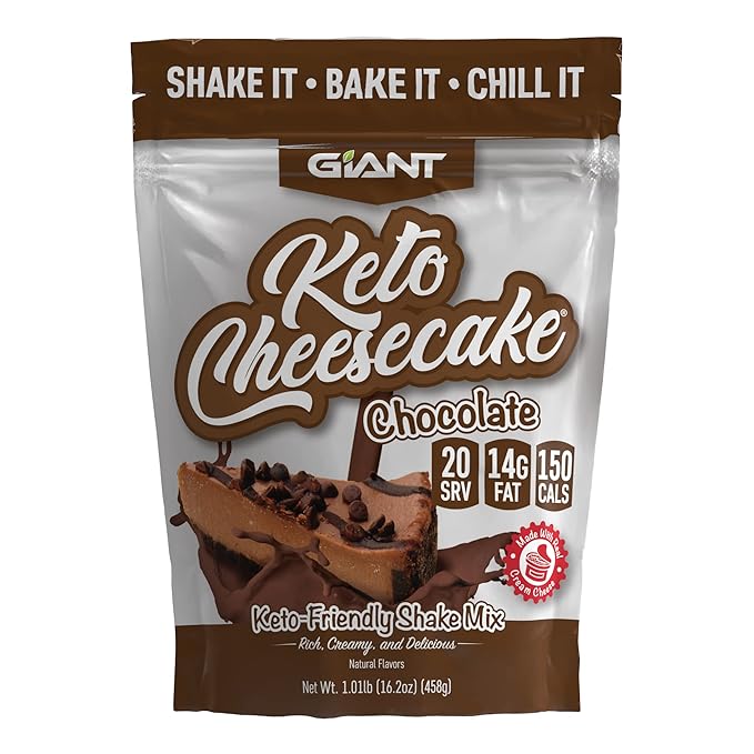 Giant Sports Keto Cheesecake Shake Mix - Delicious Low Carb Ketogenic Diet Gluten Free Powder Mix - Works Great with Almond Milk - Chocolate (20 Serving Bag)