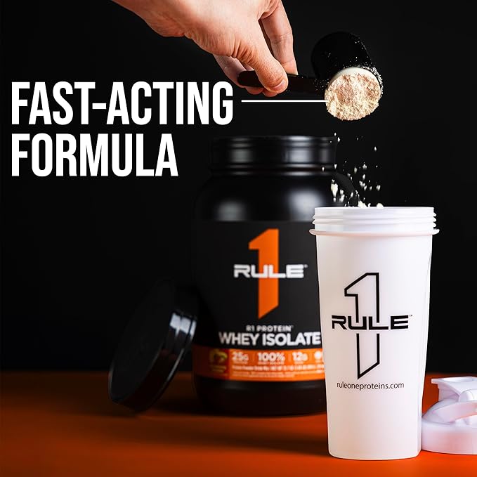 Rule 1 Proteins R1 Protein Whey Isolate - with 25g Protein &amp 6g BCAA Exclusively from Isolated &amp Hydrolyzed Sources for Workout Recovery (2 Pounds Strawberries &amp Crème)