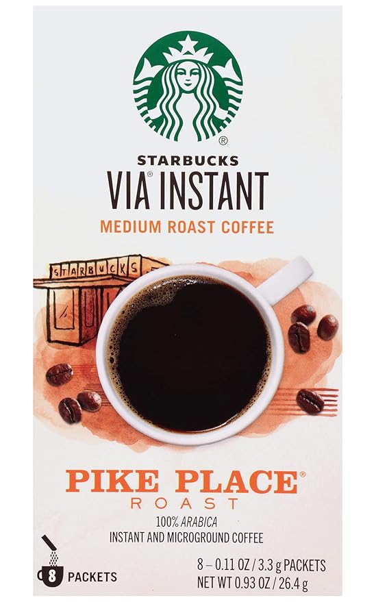 Starbucks Via Instant Coffee Packets Pike Place Roast Medium Roast Coffee 100% Arabica Instant &amp Micro ground Coffee 8 Packets Per Box (Pack of 2 Boxes)