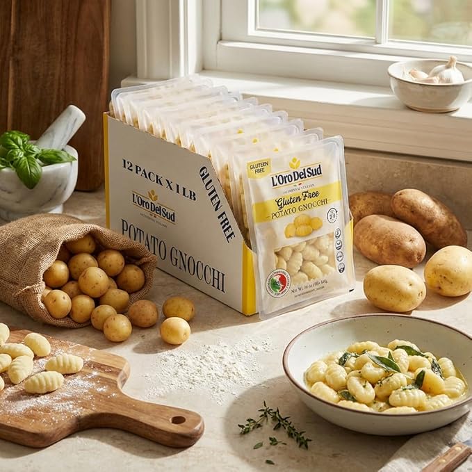 L'Oro Del Sud - Gluten Free Potato Gnocchi Cooks in 2-3 Minutes Shelf Stable Product of Italy Wheat Free Eggs Free Vegan (12 Pack x 1 lb)