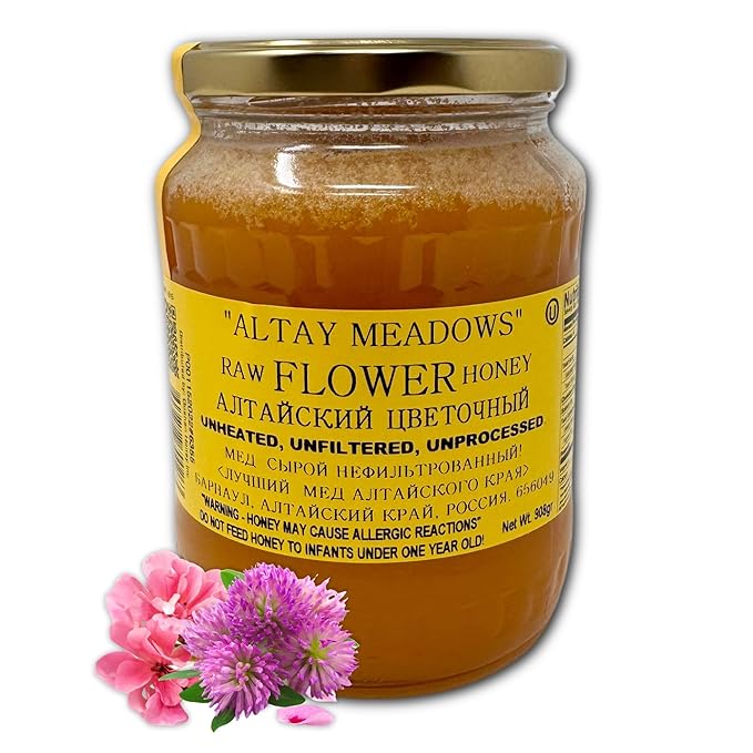 Altay Raw Flower Honey - 100% Pure Unfiltered Unpasteurized Ethically Sourced - Glass Jar 908g / 35.2oz