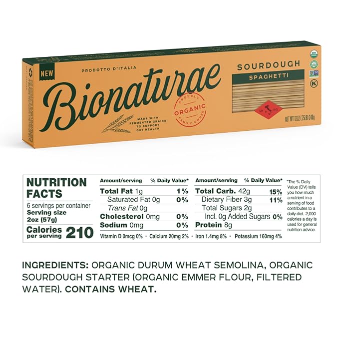 Bionaturae Sourdough Organic Spaghetti Pasta - Spaghetti Noodles Thin Pasta Noodles Thin Spaghetti Pasta Spaghetti Durum Wheat Pasta - 12 Ounce (Pack of 4)