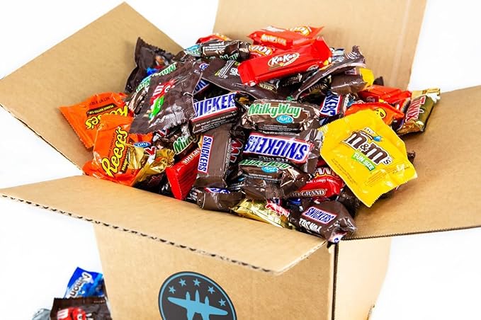 Bomber 8 lb Bulk Candy Box - Fun Size Candies Individually Wrapped Treats &amp Snacks Bulk Candy Mix for Easter Gifts for Adults &amp Kids (Assorted) (8.0lb Fun Size Chocolate)