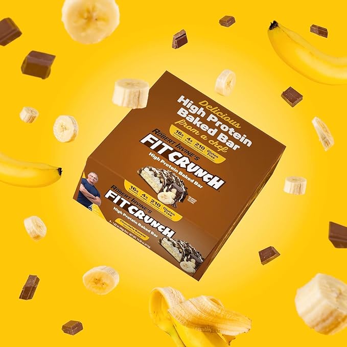 FITCRUNCH Snack Size Protein Bars 6-Layer Baked Bar 4g of Sugar Gluten Free &amp Soft Cake Core (18 Bars Chocolate Banana)