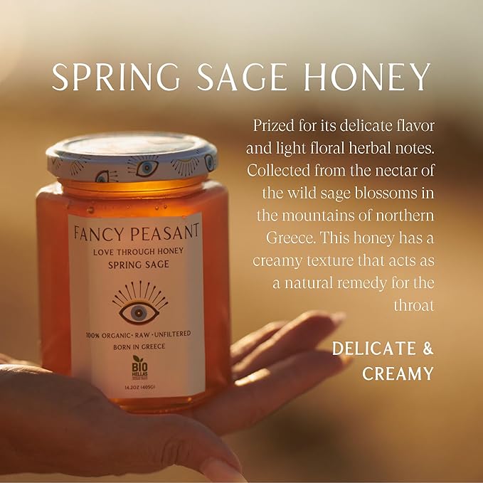 Fancy Peasant Sticky Trio Greek Honey Gift Set Includes Fir Lavender &amp Spring Sage Jars Organic Raw Unfiltered Honey Pure &amp Natural 14.2oz Each