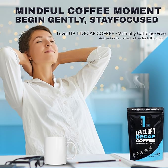 Level Up Premium Decaf Instant Coffee Sugar Free 30 Servings 10.58 oz (L1 - DECAF 2MG)