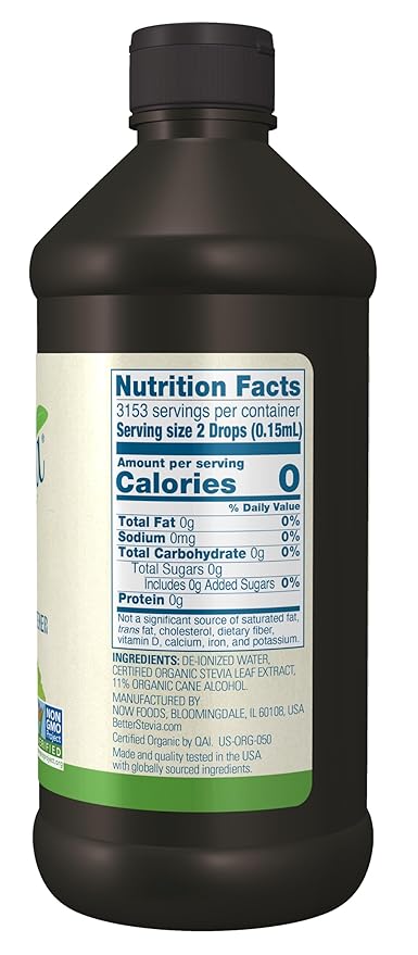 NOW Foods BetterStevia Organic Zero-Calorie Liquid Sweetener Keto Friendly Suitable for Diabetics No Erythritol 16-Ounce