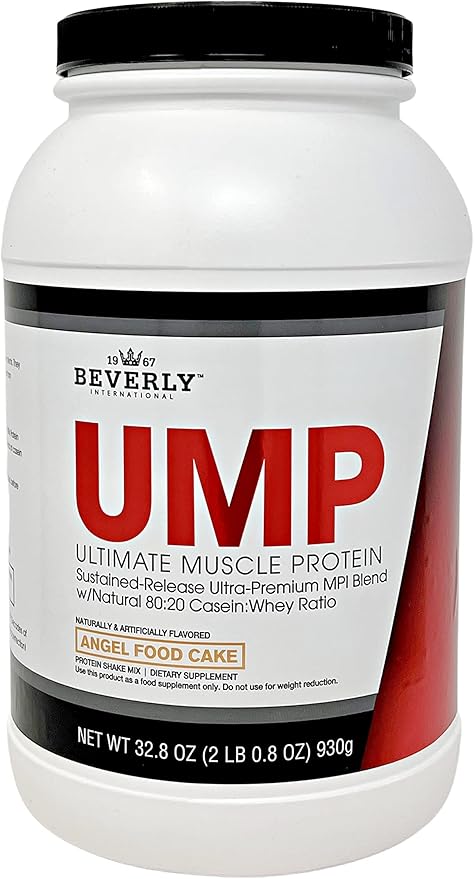 Beverly International UMP Protein Powder Angel Food Cake. Unique Whey-Casein Ratio Builds Lean Muscle. Easy to Digest. No Bloat. (32.8 oz) 2lb .8 oz
