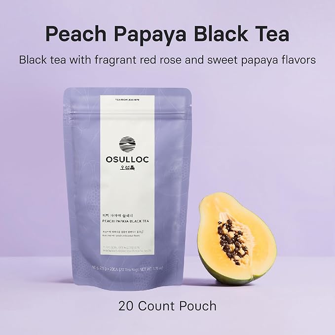 OSULLOC Peach Papaya Black Tea | Sweet Fruit Tea | 20 Pyramid Tea Bags 1.76oz