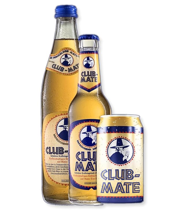 Club-Mate Sparkling Yerba Mate Tea | 66mg Natural Caffeine | Berlin`s Favorite Energy Drink Alternative | German Cult Beverage | Low Sugar Vegan Gluten-Free Non-Alcoholic | 11.2oz Can (6 Pack)