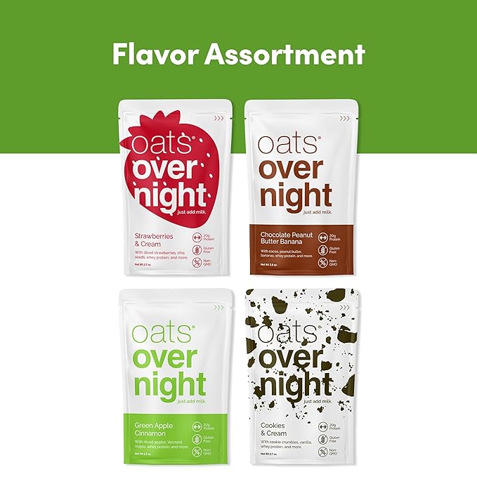 Oats Overnight Classic Variety 8 Pack &amp Party Variety 8 Pack - 20g Protein High Fiber Breakfast Shake - Gluten Free Non GMO Oatmeal