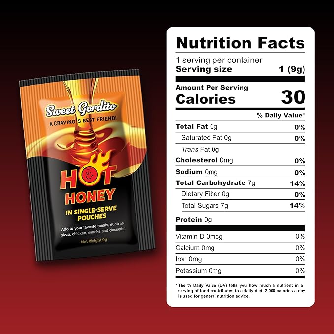 Sweet Gordito Spicy Hot Honey 9g Sachet box of 500u – Pure Natural Honey Infused with Chili | Single-Serve Hot Honey Packet | Perfect for Pizza Wings BBQ Cheese Tacos &amp Snacks | No Additives