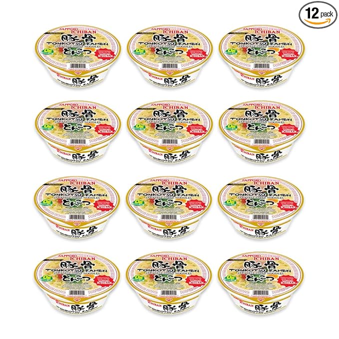 [SAPPORO ICHIBAN] Tonkotsu Ramen Bowl (Donburi) Noodles No. 1 Tasting Japanese Instant Cup Noodles (2.94 oz x 12 Bowls) (Tonkotsu)