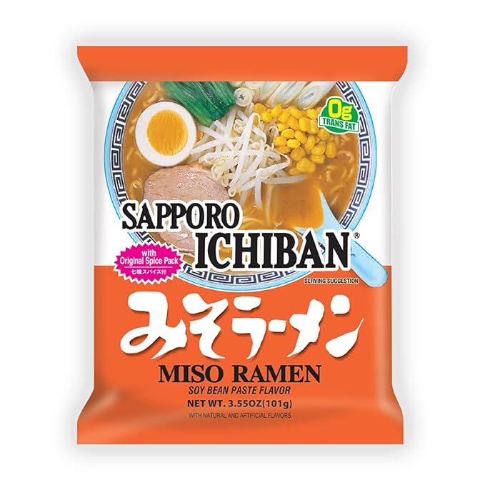 [SAPPORO ICHIBAN] Miso Flavor Ramen Noodles No. 1 Tasting Japanese Instant Noodles (3.5 Oz. x 24 pouches)