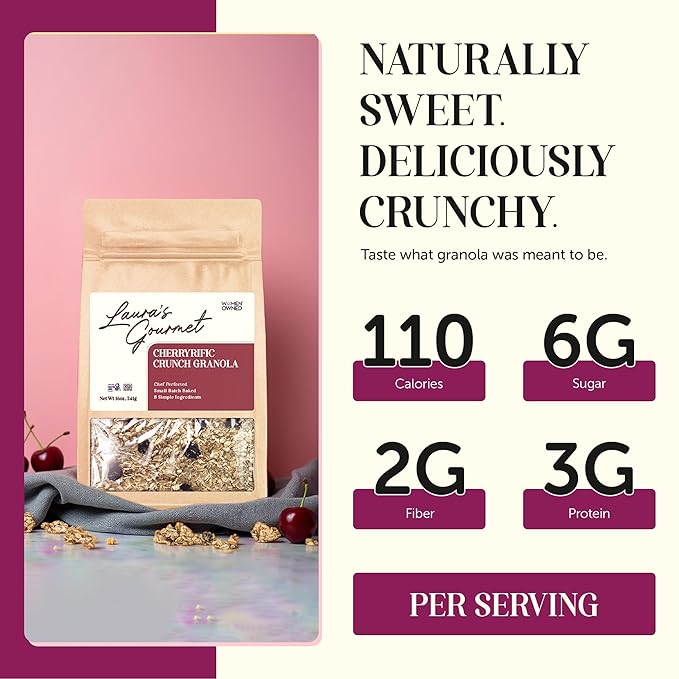 Laura's Gourmet Granola - CherryRific Crunch - Gluten Soy &amp Dairy Free - Organic Agave Chewy Tart Cherries &amp Flax Vegan Artisan Chef's Trifecta of Taste Texture &amp Mouthfeel - 16 OZ