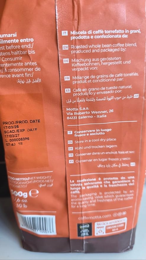 Caffè Motta Lounge Bar Classico Whole Bean Coffee Medium Roast 1.1 lbs per Bag 2 Packs