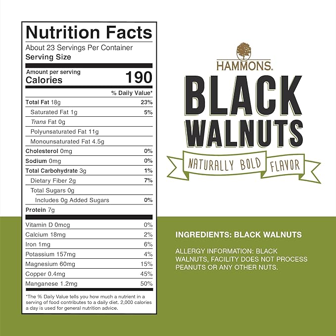 Hammons Fancy Large Black Walnuts -Wild Harvested - Non-GMO - Gluten-Free - High Protein - Keto Snack - Nuts for Cooking and Baking - 35Lb Box