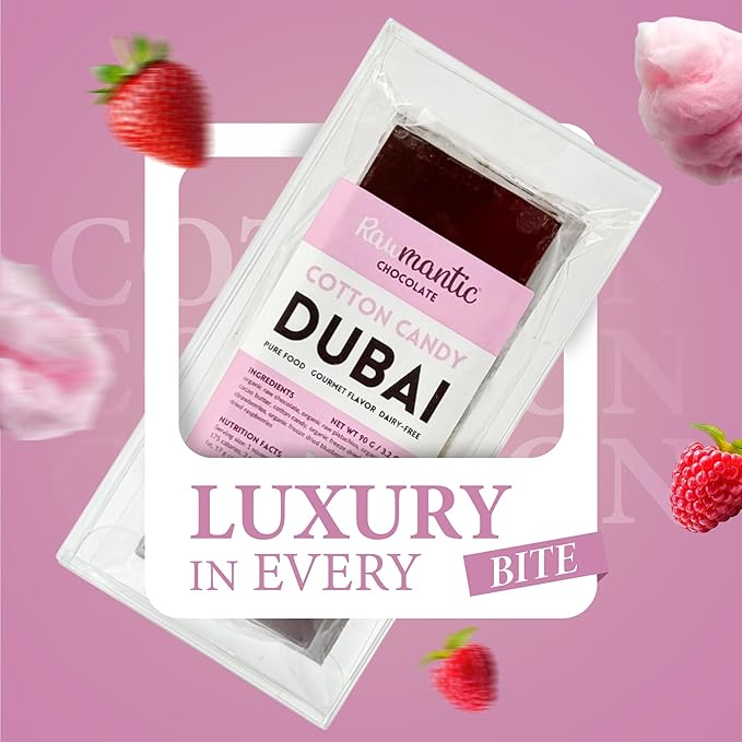 Rawmantic Dubai Chocolate Cotton Candy Angel Hair (90g) – Vegan Plant-Based Chocolate Infused With Freeze-Dried Strawberries Blueberries Raspberries &amp More No Artificial Flavors Non-GMO &amp
