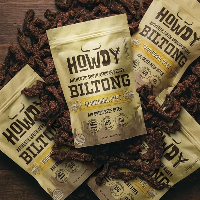 HowdySnax Traditional Biltong Bites – 2 Pack (8 Ounces Total) – Bulk Beef Snack • High‑Protein • Keto &amp Paleo • No Preservatives • Made in USA